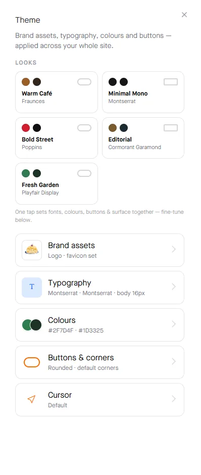 Design Studio di ponsel: preset tampilan, tipografi, dan warna